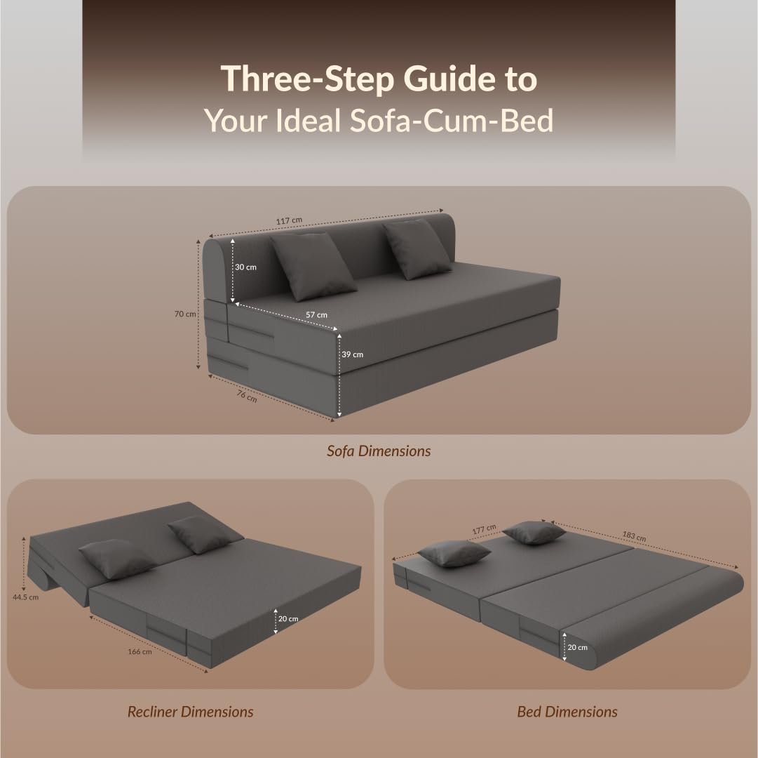 SleepyHug FoldPRO Sofa-Cum-Bed | 3-in-1 Convertible Sofa, Lounger &amp; Bed | TouchSense Technology | HR Foam | Lightweight | 3-Seater | Double Bed | Without Pillow | Grey, 1-Year Warranty - View 2